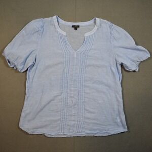 Talbots Women's Thin Light Blouse Blue White Stripes Large 100% Cotton